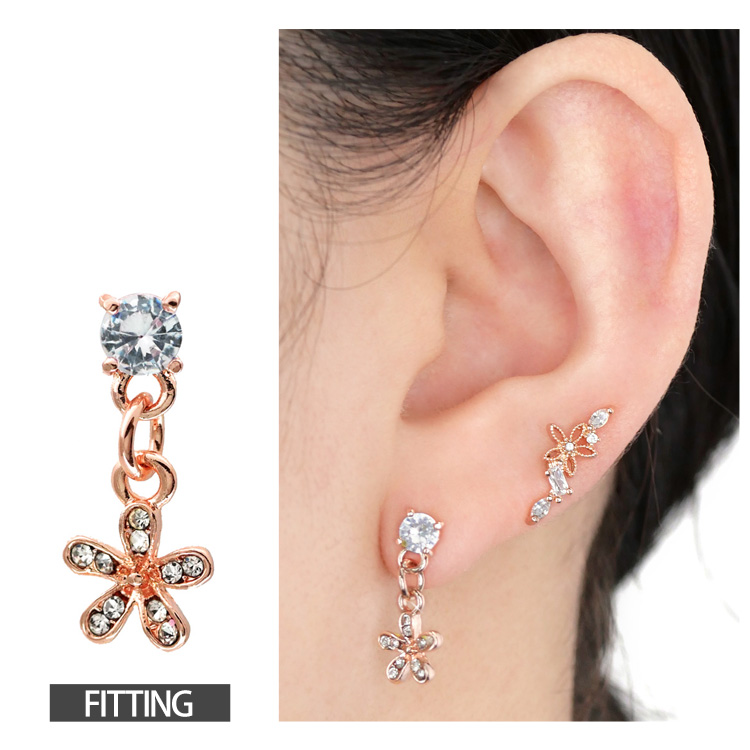 【おすすめ】 ボディピアス ローズゴールドスイングフラワーバーベル/16G 首輪・ハーネス・リード